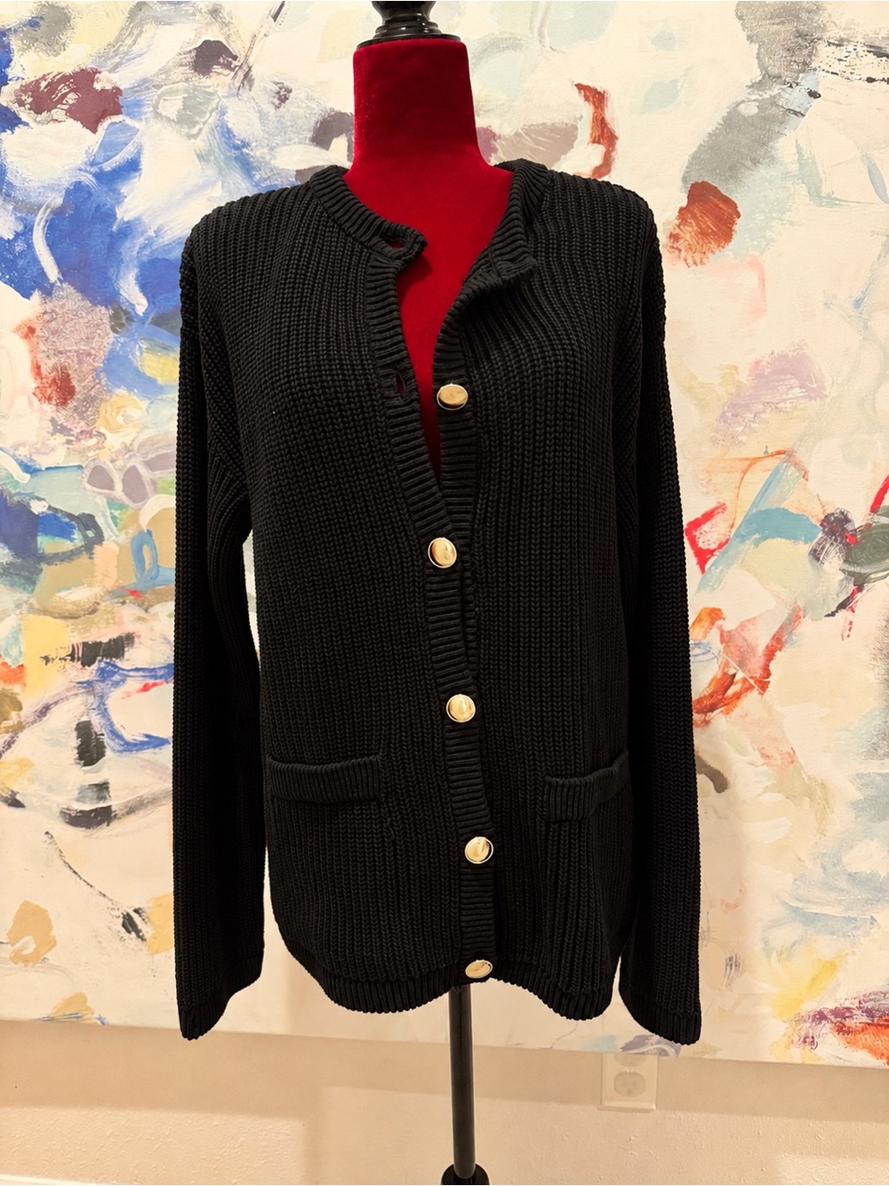 NWT H&M Black Ribbed Cardigan with Gold Buttons S
